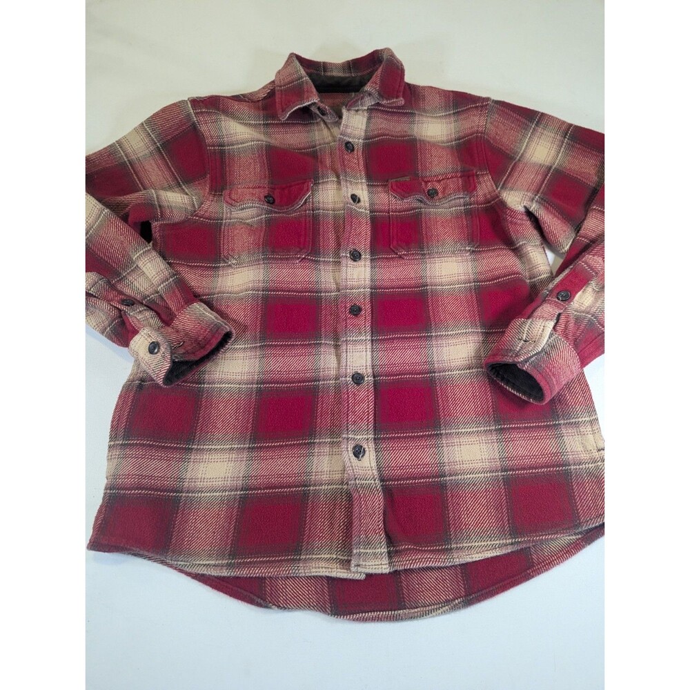 Orvis Mens Small Heavy Flannel Shirt Jacket Red Plaid Shacket Pockets Cabincore